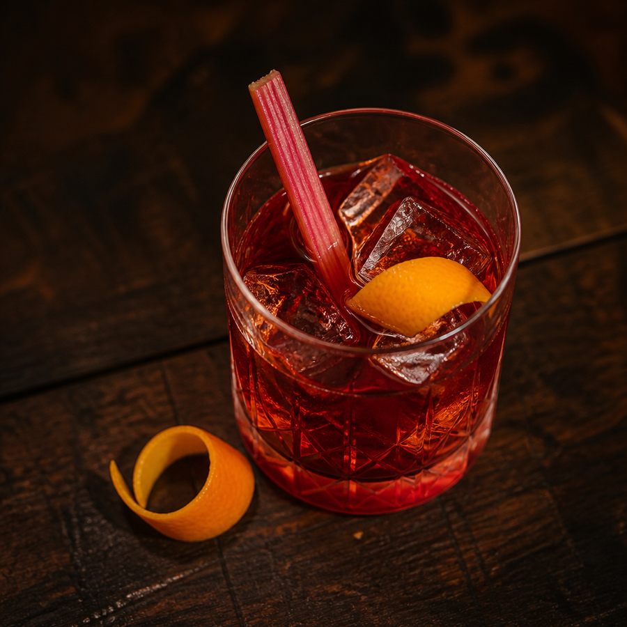 Rhubarb Lucca Negroni cocktail opskrift