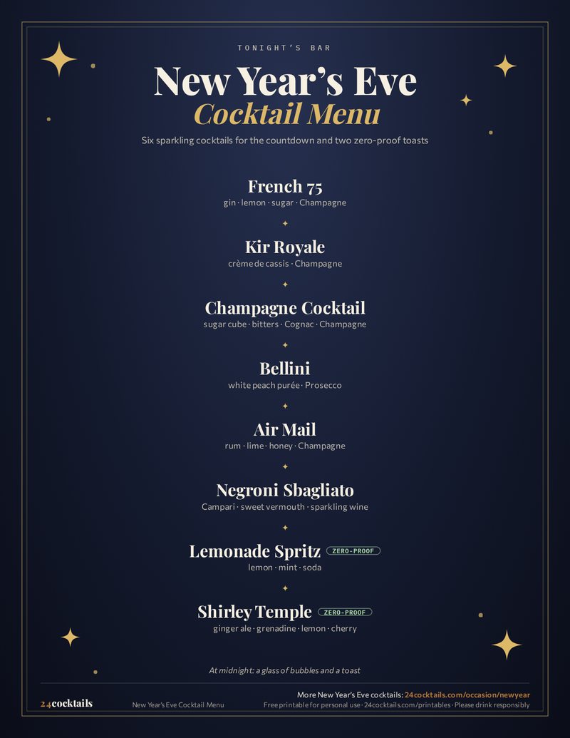 New Year’s Eve Cocktail Menu