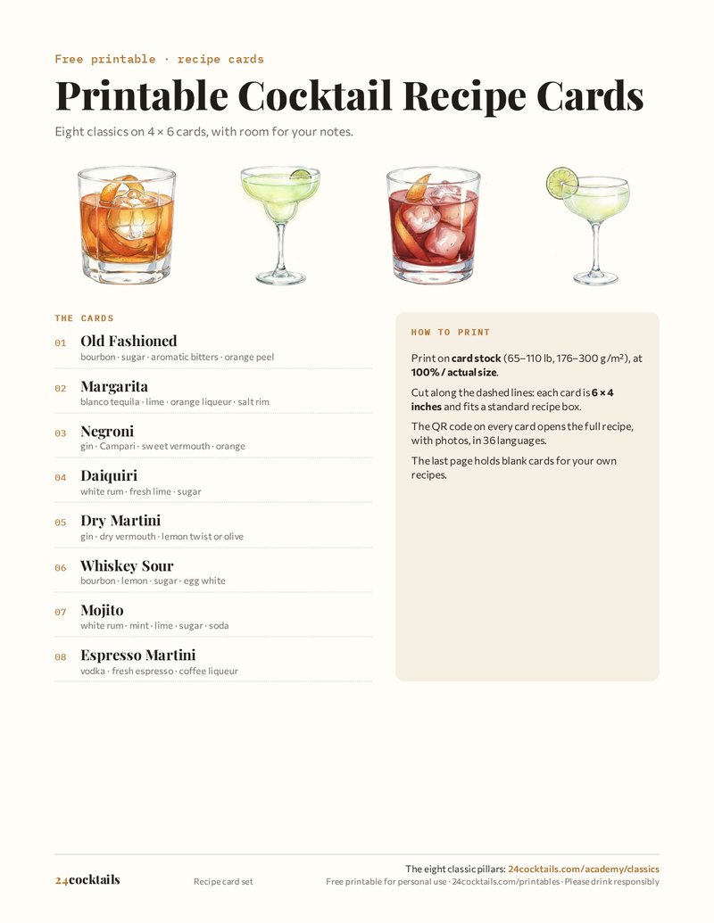 Printable Cocktail Recipe Cards