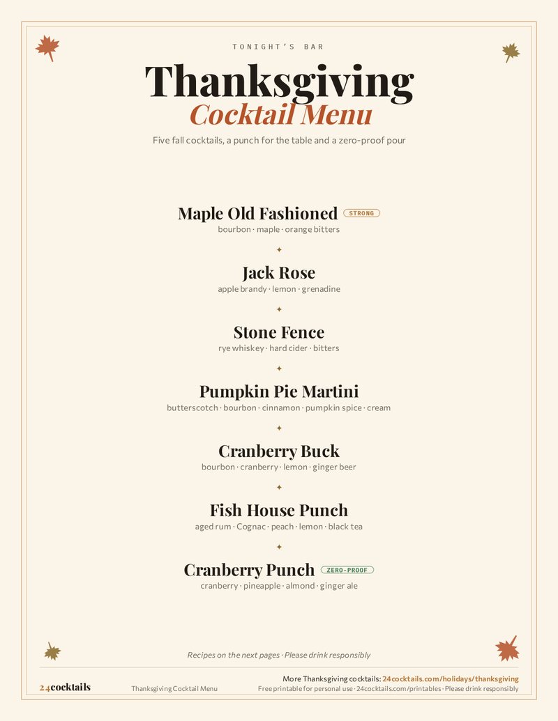 Thanksgiving Cocktail Menu