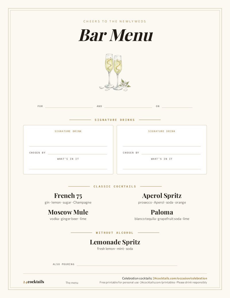 Wedding Bar Menu Template